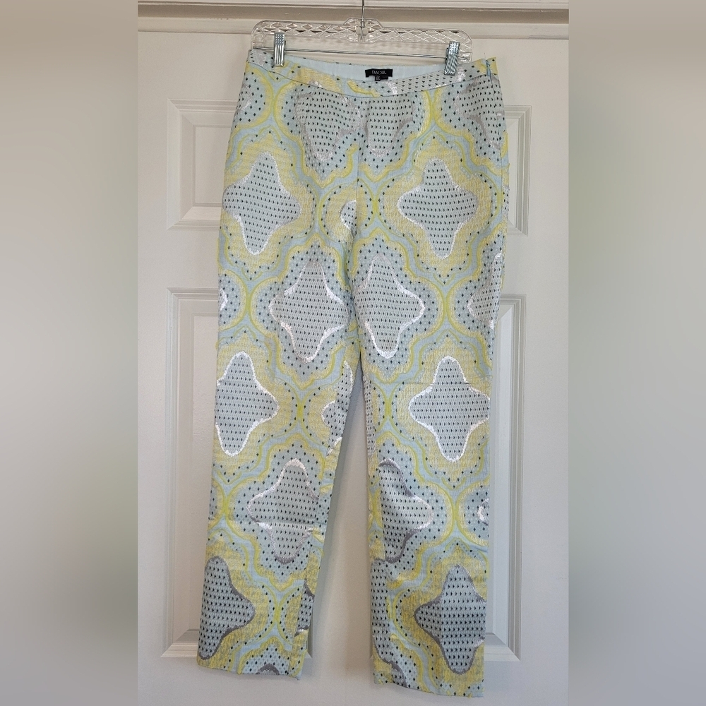 Raoul Cotton Blend Blue, Yellow, & Metallic Silver Printed Pants - Size 8